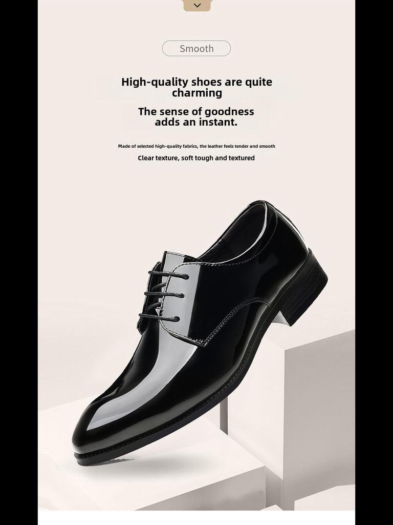 2025 Spring Men's Large Size Formal Black Leather British Business Wedding Shoes