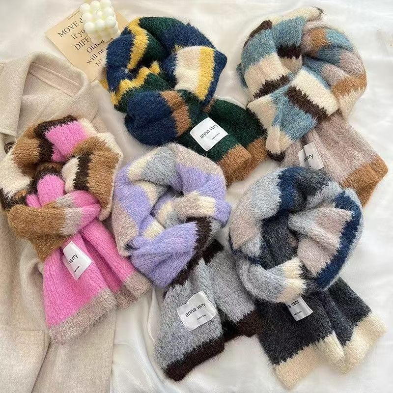 Colorful Striped Japanese Knitted Scarf Female Winter Fashion Warm Neck Scarf Students Korean Version of The Male Couple Models