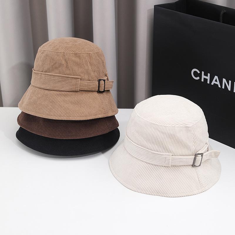 Autumn and Winter Bucket Hat Women's Versatile Basin Hat Women's Hat British Autumn and Winter Corduroy Fashion Top Hat