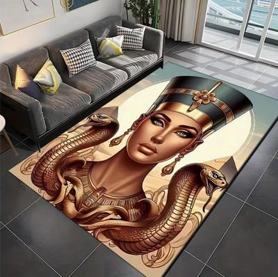 Wohnzimmerteppich Antike Ägyptische Königin & Heilige Schlange Luxusteppich Rutschfest Leicht zu Reinigen Ägyptisch Luxe Personalisierte Fußmatte