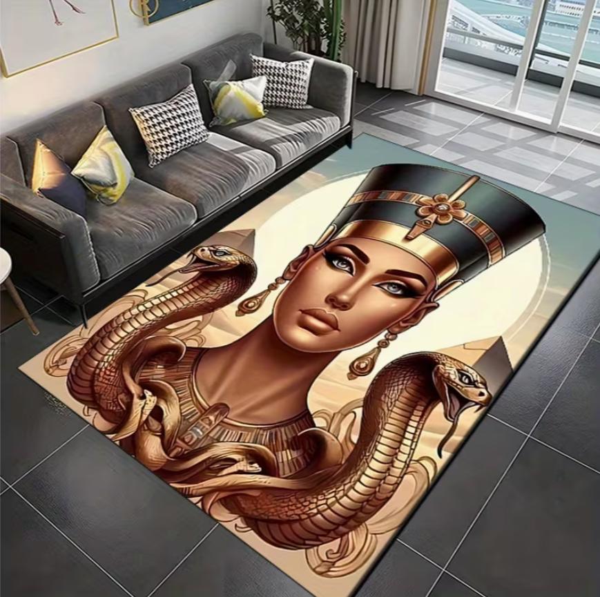 Living Room Rug Ancient Egyptian Queen & Sacred Serpent Luxury Carpet NonSlip Easy Clean Egyptian Luxe Personalized Home Mat