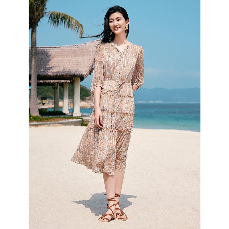 Qiwen Star Track Skirt Jiuzi Anna Koubo Xifeng Chiffon Cake Skirt Dress Women's 2025 Summer New Style
