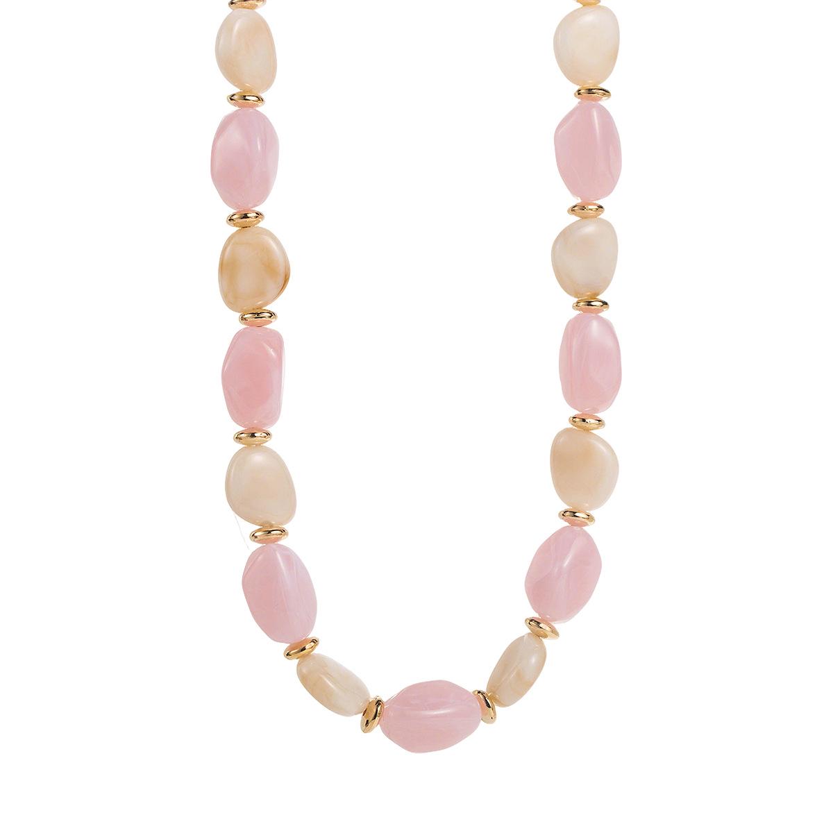 Retro Geometric Resin Beaded Necklace - Elegant Color Block Design for Women