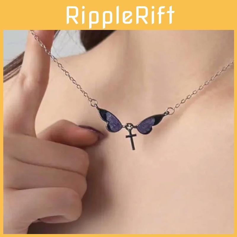 Butterfly Style Natural Drop Oil Necklace With Cross And Wing Design Ladies For