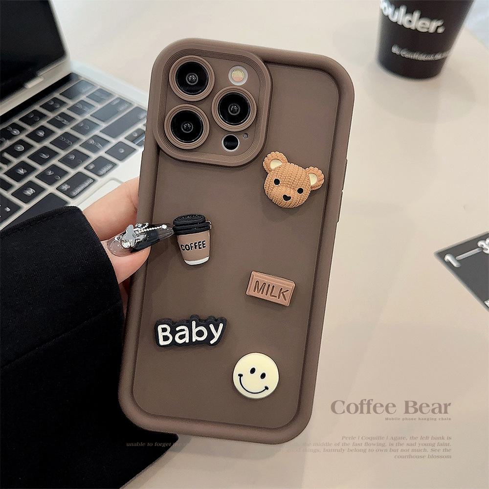 3D Bear Mobile Phone Case for VIVOS17, S16/S15, X90/X70, Y52S/Y78 with Cute Smiley Letters.
