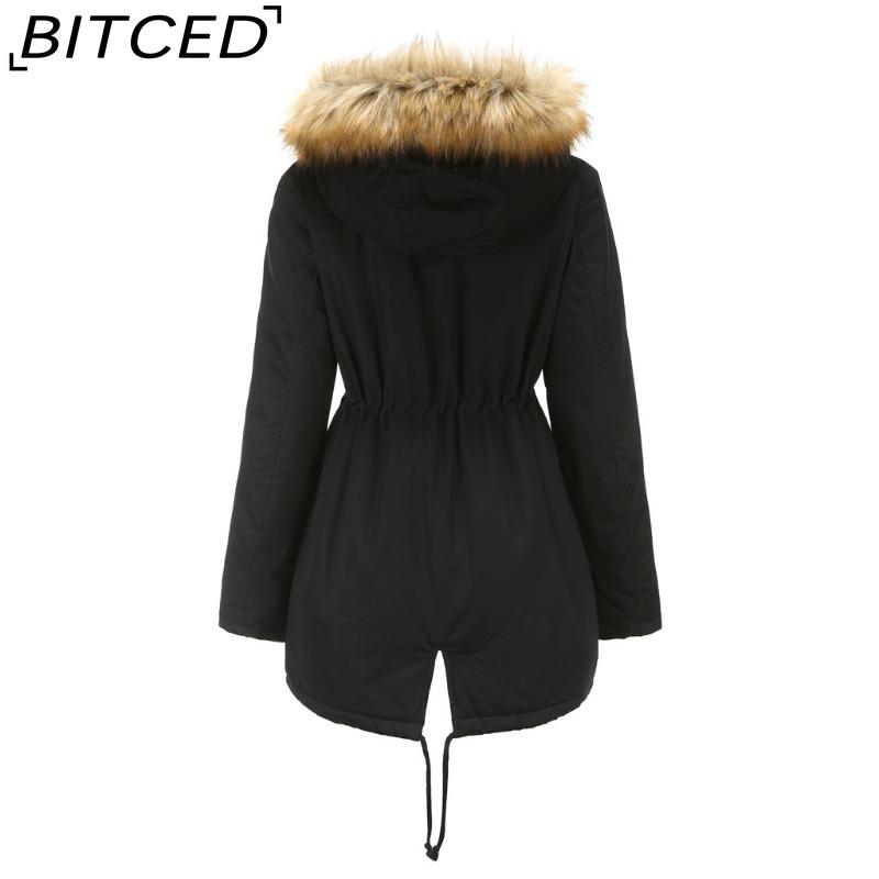 BITCED Fleece-Lined Cotton Coat with Hood and Fur Collar Winter Warmth Outerwear Plus Size Women's Cotton Jacket