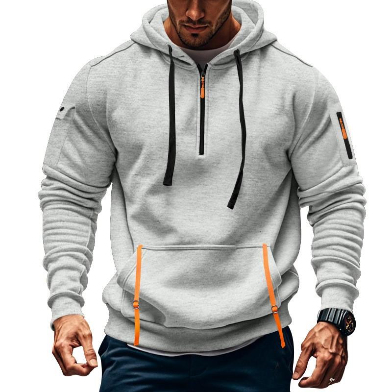 Spring and Autumn Zipper Multi Pocket Sports and Leisure Hoodies Men's Contrast Color Zipper Hooded Sweatshirts