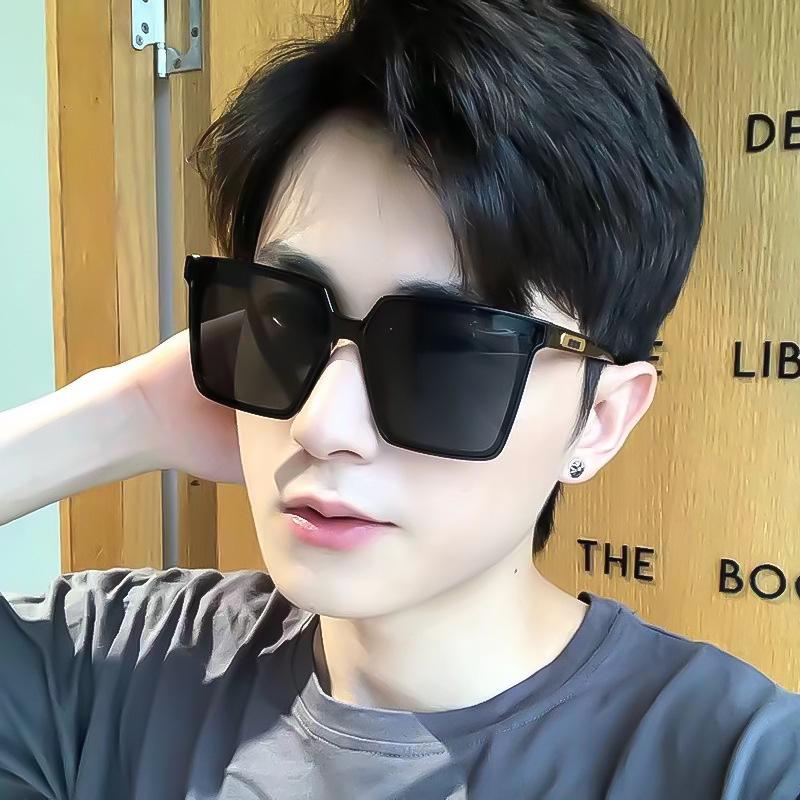 Korean Style Unisex Large Frame Square Sunglasses with Face-Slimming Sun Protection