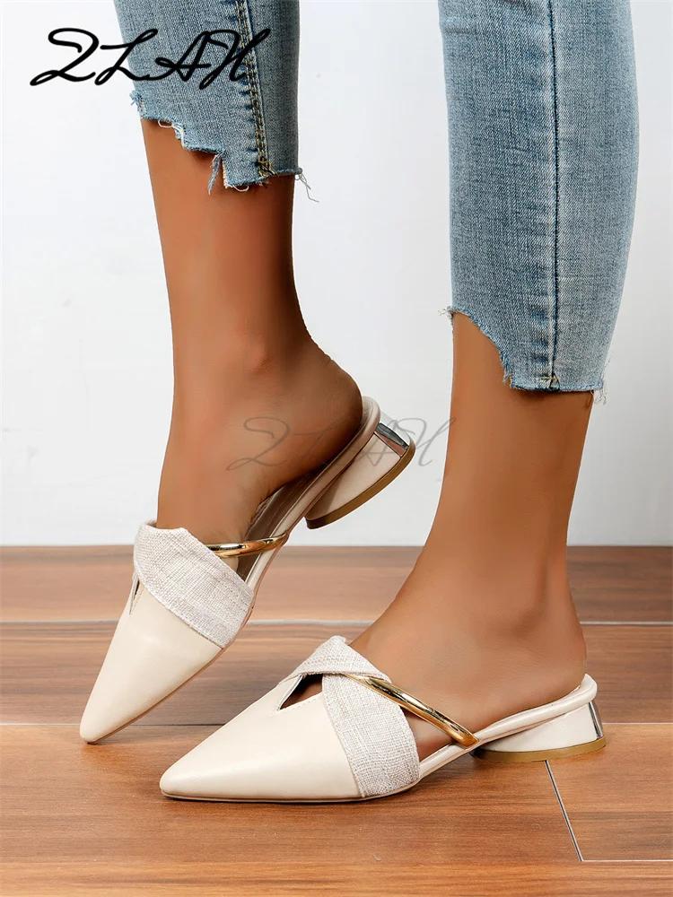 

Мода Элегантный Каблук Женские Мюли Лето Новые Сексуальные Остроносые Женские Тапочки Слипоны Повседневные Женские Офисные Туфли Лодочки Женские Сандалии 36 бежевый