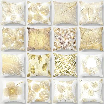 Home Decor Gold Flower Leaf Cushion Cover Throw Pillow Suitable for Sofa Chair Pillow Cover