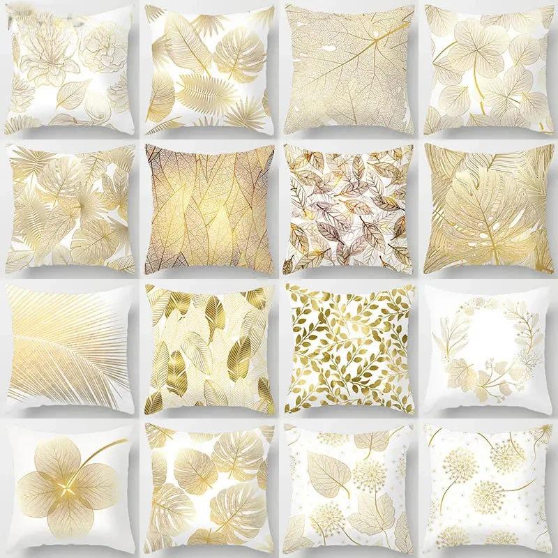 Home Decor Gold Flower Leaf Cushion Cover Throw Pillow Suitable for Sofa Chair Pillow Cover
