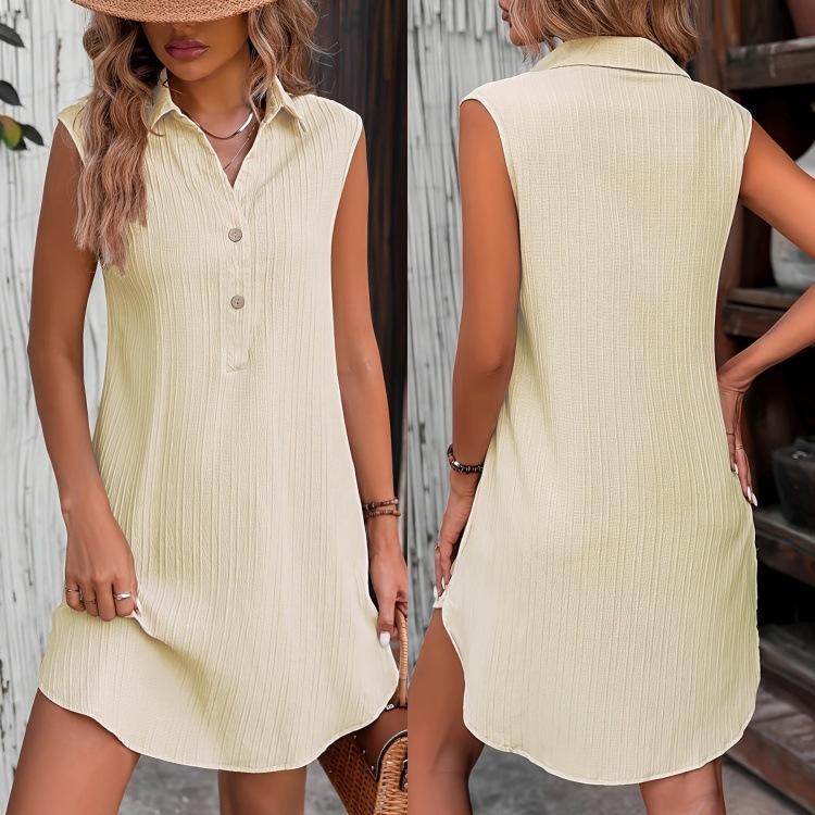 Summer new products are hot, lapel button split vest shirt dress women's models