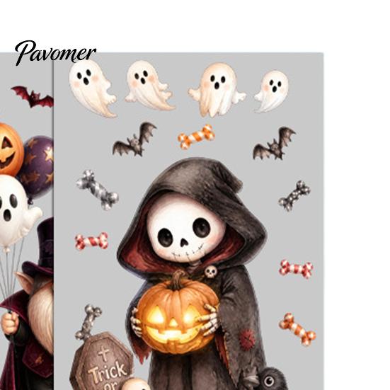 Halloween Window Clings 4Pcs Cartoon Clings, Pumpkin Ghost Scarecrow Stickers, Waterproof Murals Removable Decals for Home Storefront Doors