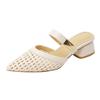French hollow bag head half slippers women's outer wear summer new one-word with pointed head with skirt thick heel woven sandals