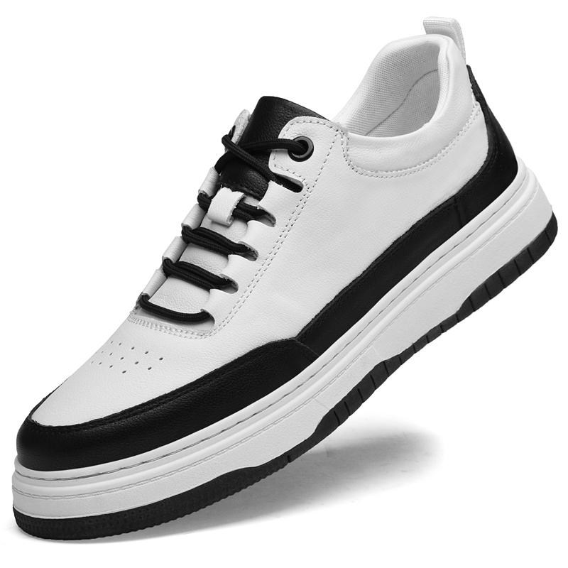

Мужские дышащие кроссовки из натуральной кожи, универсальная мужская повседневная обувь, высококачественная обувь для скейтбординга на открытом воздухе, мужская обувь на шнуровке 44 черный белый