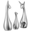 Home Decor Happy Silver Deer Statue Family Piano Finish Ceramic Figures (Set of 3, Silver)
