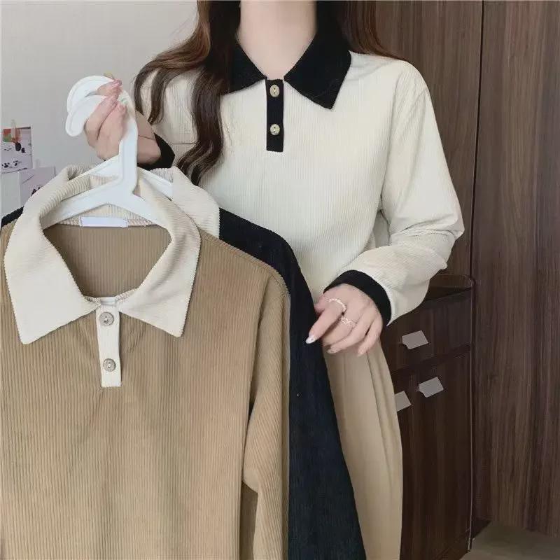 Autumn 2022 Women's Slim Long-Sleeve Polo Lapel T-Shirt – Versatile Student Trendwear