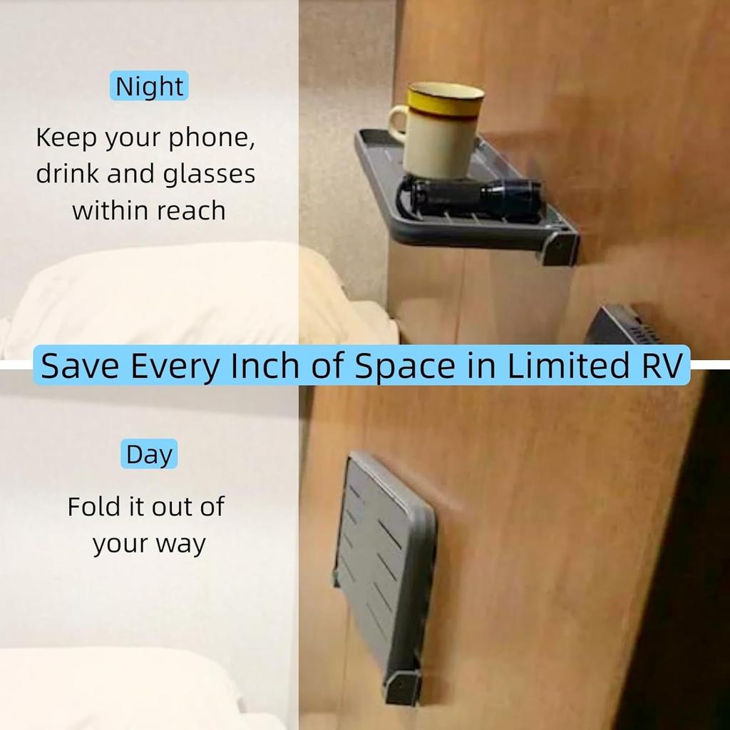 RV Aluminum Foldable Shelf - Wall-Mounted Folding RV Shelves - Compact Camper Trailer Accessories & Space-Saver 12.2X5.5 Inch