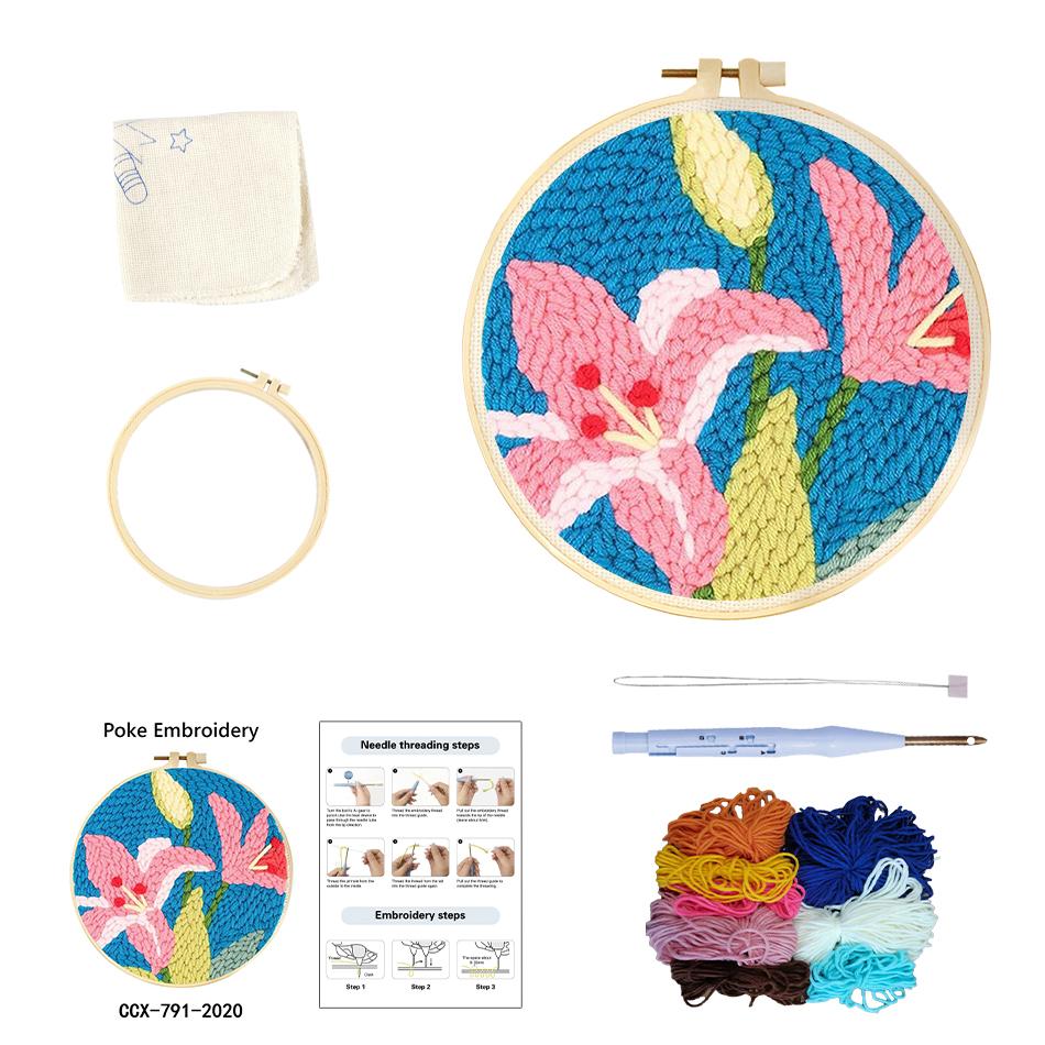 Floral Pattern DIY Punch Needle Embroidery Kit with Yarn Starter Kit Poking Cross Stitch Tools For Knitting Magic Tufting Set