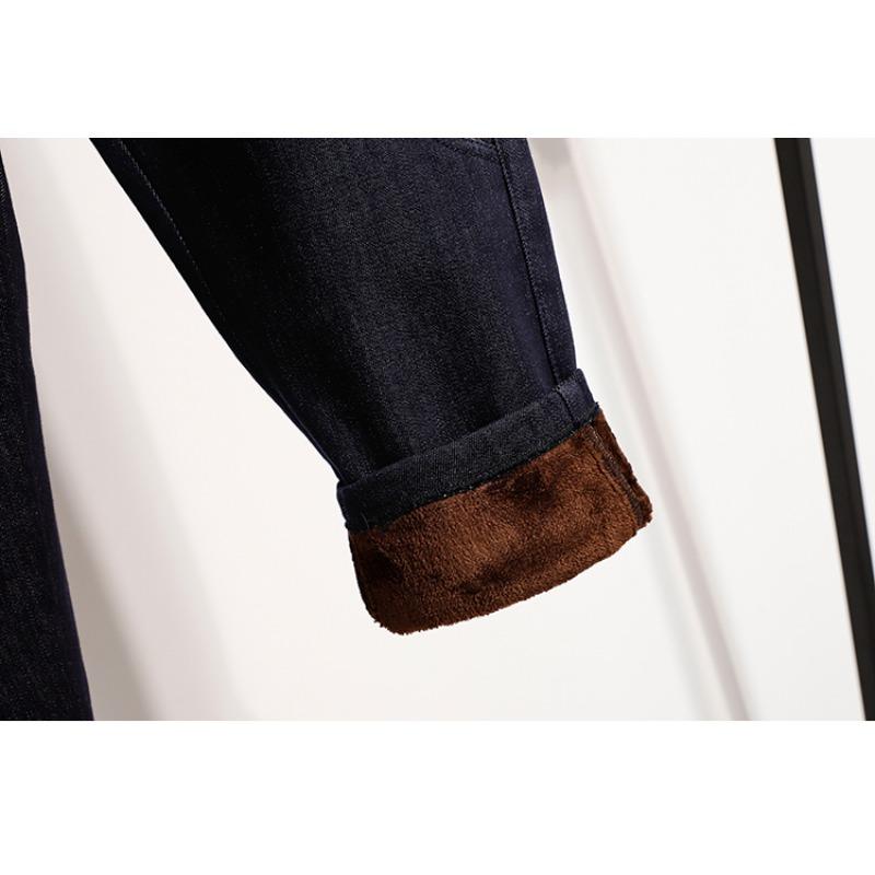 DIMANAF 2025 Autumn Winter Women Plus Size Jeans Pants Thick Denim Casual Lady Long Pants Flocking Oversized Loose Bottoms