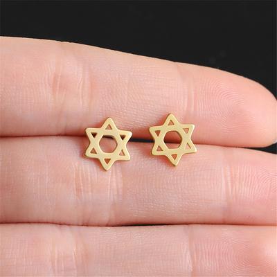 Boucles d'oreilles Clous Étoile de David Hexagramme Cazador pour Femmes Hommes Acier Inoxydable Couleur Dorée Clous de Piercing Bijoux Juifs Judaïsme Nouveau