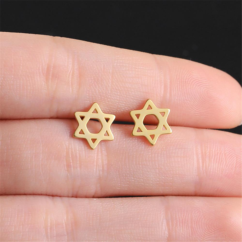Orecchino a Perno Esagramma Stella di David per Donna Acciaio Inossidabile Orecchini a Perno Dorati Israele Ebraismo Gioielli