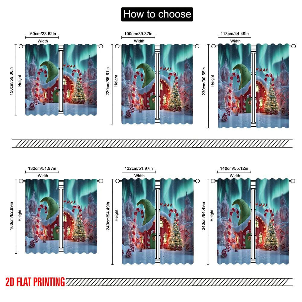 2pcs,2D Plane Printing Curtain Fabric Christmas Red Truck Versatile 100% Polyester (without Rod) Art Deco Festive Use for Living