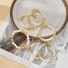 Set da 6 Pezzi Semplice Braccialetto con Perle Finte Rotonde per Donne Elegante Colore Oro Bianco Set di Braccialetti Fatti a Mano Gioielli Impermeabili