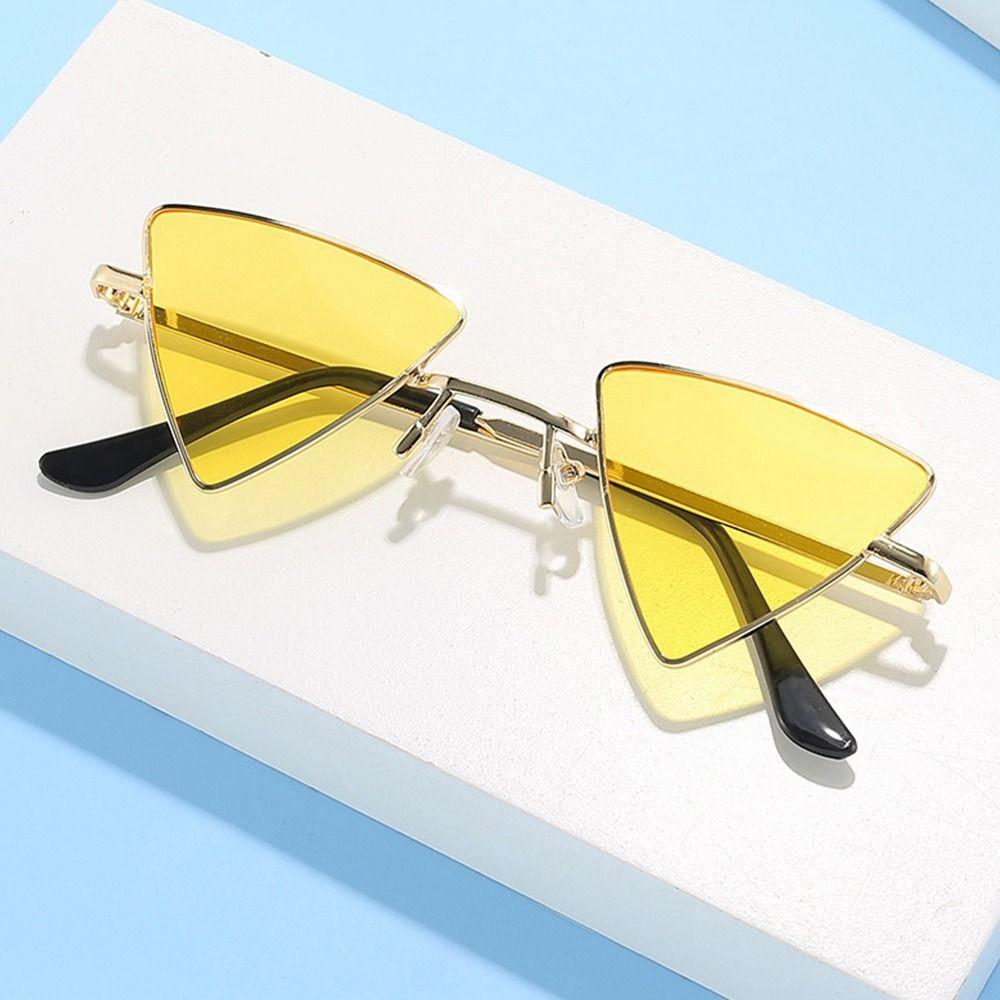 Triangular Small Hippie Sunglasses Metal Frame UV400 Protection Tinted Colorful Lens Punk Shades for Women Men