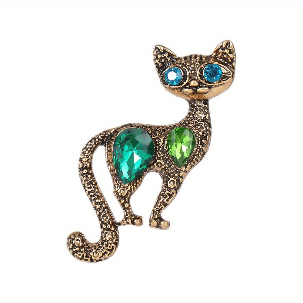 1pc Vintage Cat Brooch Pin - Elegant feline Jewelry with Alloy Base & Artificial Crystal-like Accents, Antique - Halloween Costume Party Accessory for