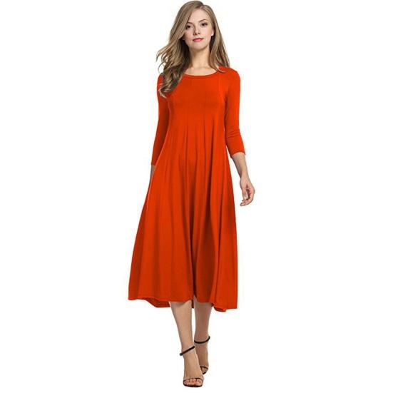 Women's Cotton Swing Dress Casual 45720 Sleeve Crew Neck Midi