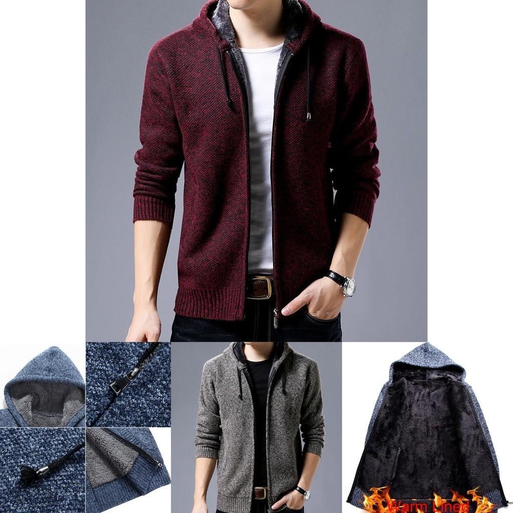 Stylish Men's Sweater Hoodie Featuring Long Sleeves And Plush Plaid Lining For Winter