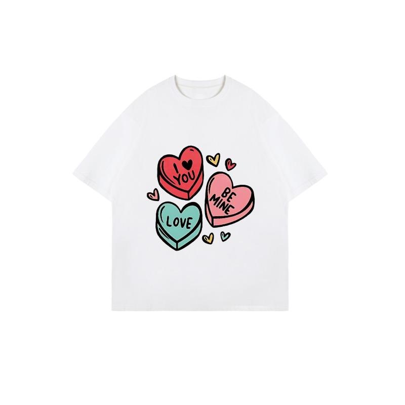 Black Oversized T-Shirt With Heart Candy Print I Love You Be Mine Valentine's Day Casual Wear For Women