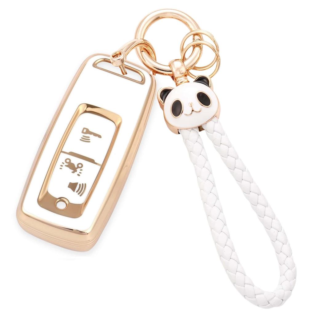 Key Case for Honda Motorcycle PCX Key Cover Cute Car Smart Key Case Key Holder Panda Gold White [HOYZE] 150/125