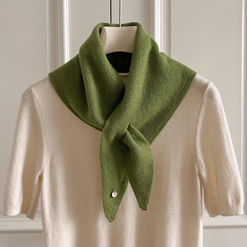 Knitted Scarf Women Wool Winter Warm Scarves Bright Solid Color Design Thickened Shawl Soft Triangle Pure Wool Neck