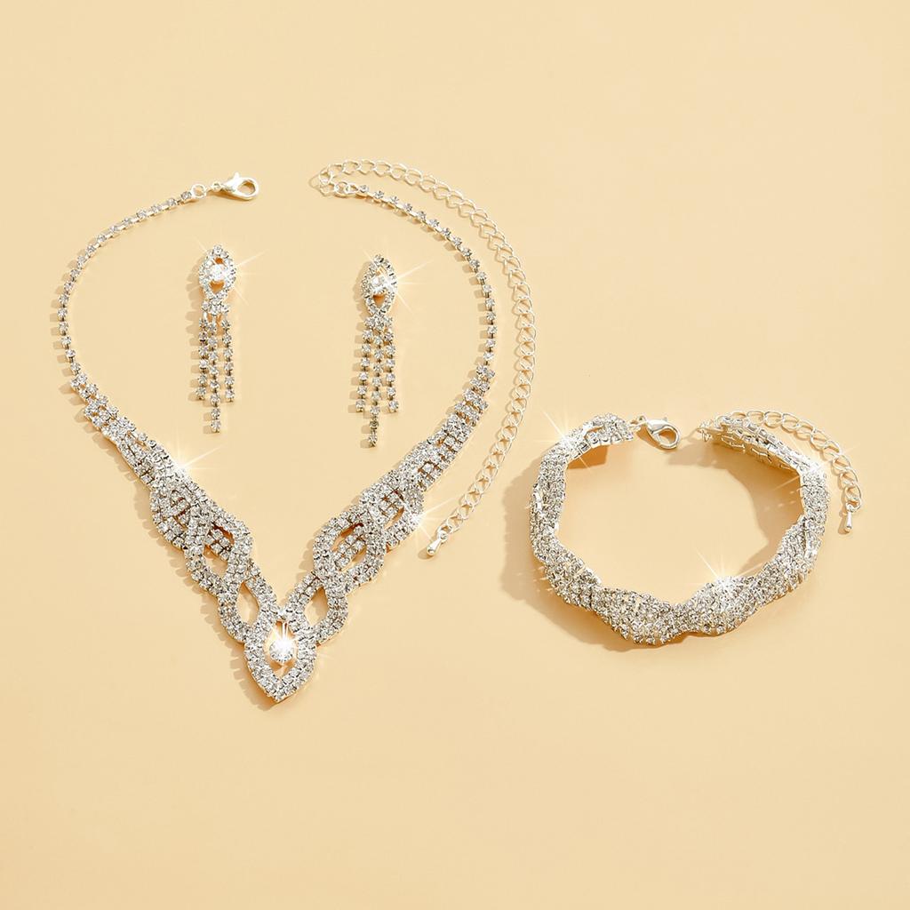 Korean Style Wedding Bride Hollowed Out Rhinestone Women Necklace Earrings