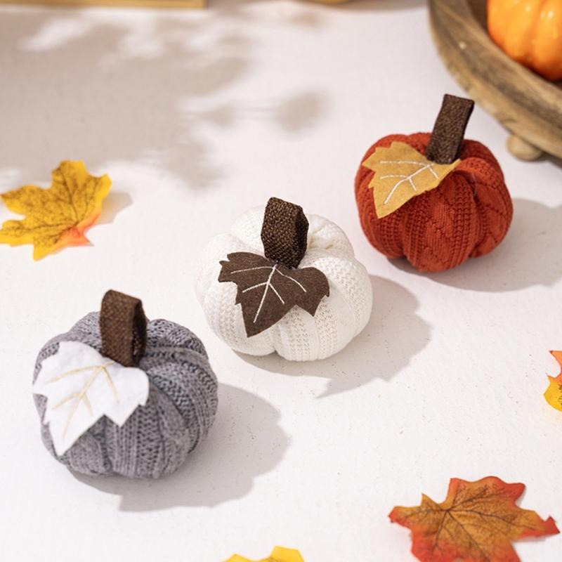 Handmade Crochet Pumpkin Decoration With Polyester Fabric Harvest Festival Shelf Display Accessory