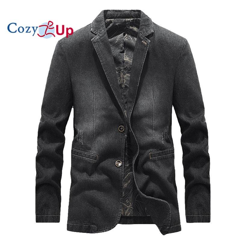 Уютный мужской повседневный джинсовый пиджак с 2 пуговицами, джинсовый пиджак с тонкими лацканами M чёрный