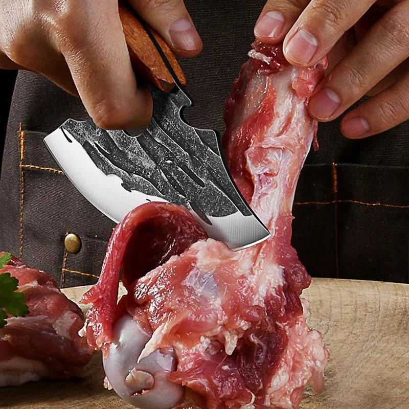 Kitchen Knives Barbecue Cleaver Meat Chop Vegetables Fruit Knife Chef Boning Knives Wood Handle Hand Forge Cooking Slicing Knife