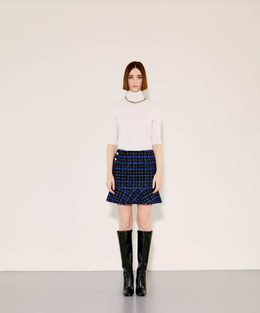 Chaenyuyog Check Mini Flare Skirt [Blue Check]