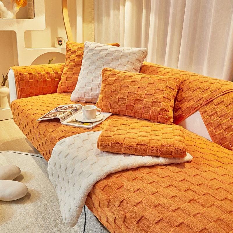 Plush Sofa Cushion Winter Nordic Non-Slip Seat Cushion Backrest Cover Towel Modern Simple Winter Leather Sofa Cover Cover Cloth