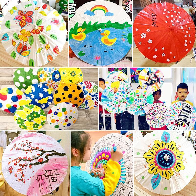 Handmade Children's Oil Paper Umbrella - Chinese Intangible Cultural Heritage, Small Flower Pattern, Ancient Style, Graffiti Material