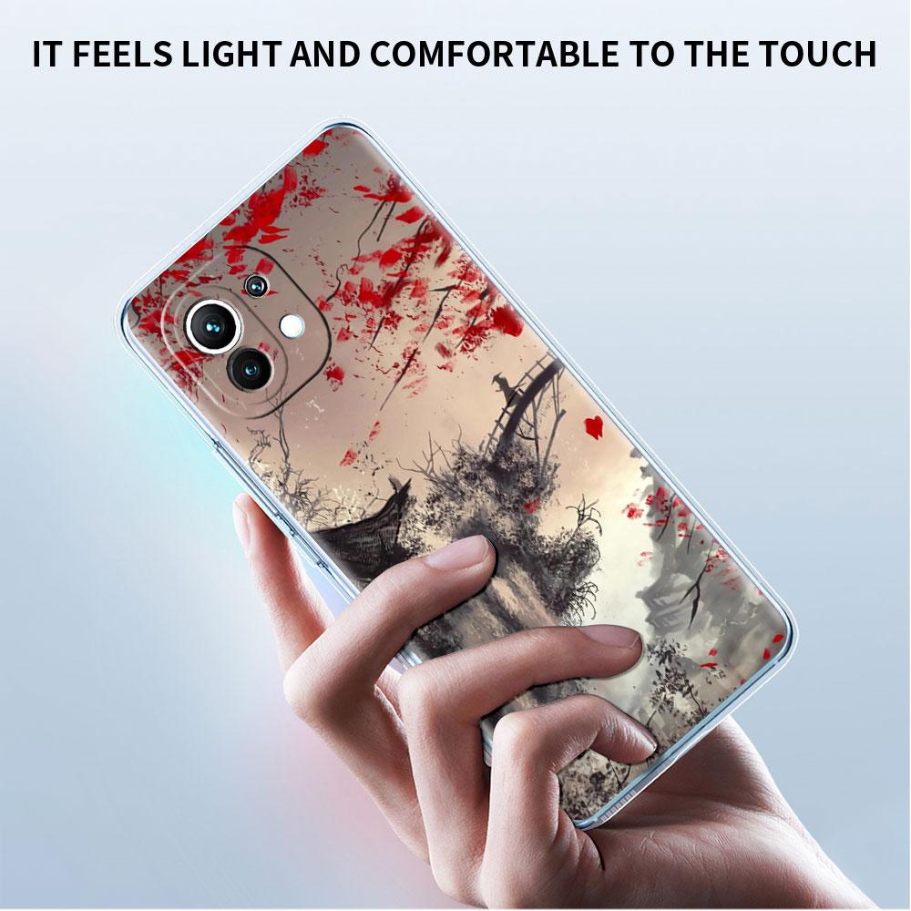 Landscape Ink Painting Japan Samurai Art Clear Case For Xiaomi Mi Poco X3 NFC M3 Pro F3 F1 11 Lite 12 Note 10 11T 9T Phone Cover