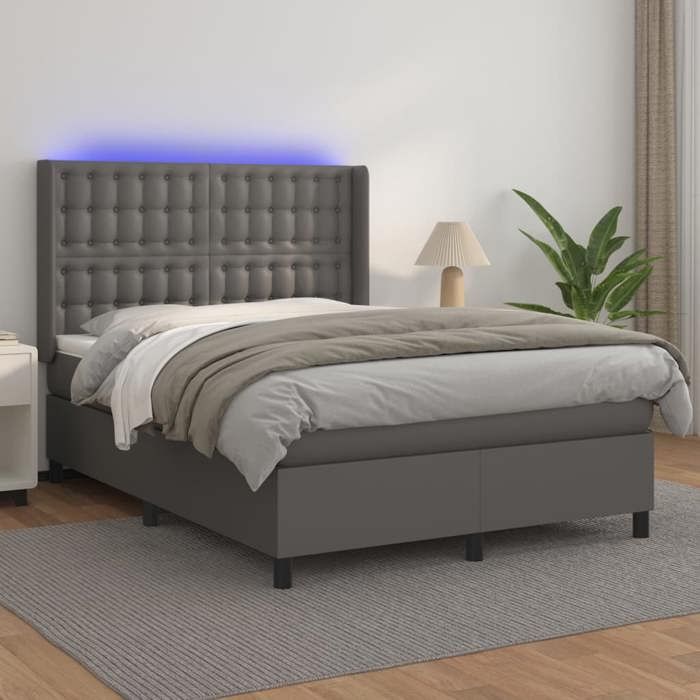 VidaXL Slat Bed Base with Mattress and LED, Upholstered Bed, Double Bed, Adult Bed for Interior Bedroom, 3139383