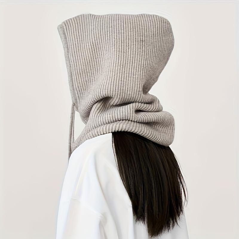 

WTEMPO 1 шт. пара однотонных шерстяных шапок женские осенне-зимние утолщенные вязаные теплые шапки с шарфом и защитой ушей One Size светло-серый