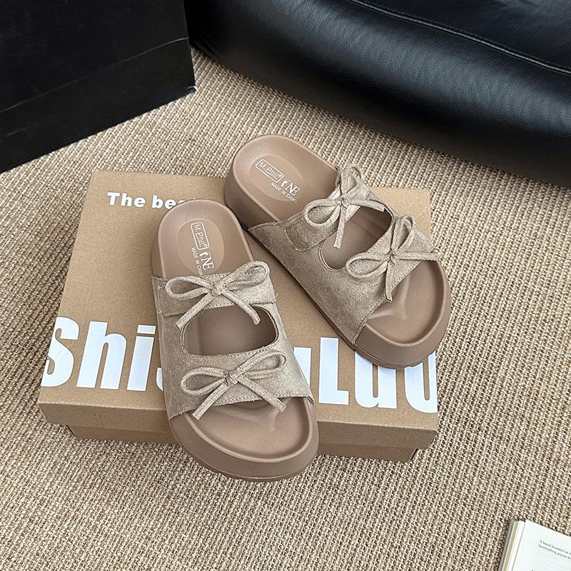 French evening breeze bow baotou one-and-a-half slippers 2025 new versatile soft bottom not tired feet Boken sandals
