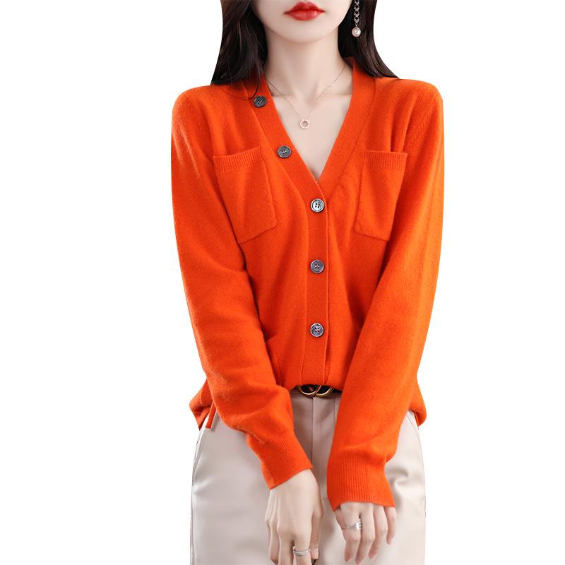 Kaschmir-Strickjacke im koreanischen Stil mit V-Ausschnitt - Lässige Strickware für Frühling & Herbst