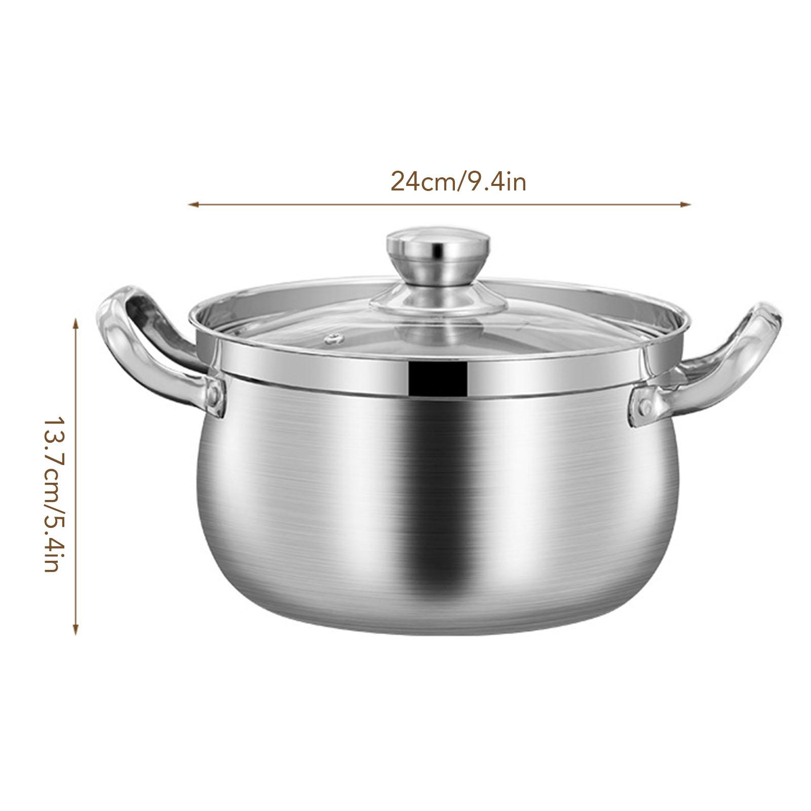 

24cm Stockpot 201 Stainless Steel Spill Proof Soup Pot with Dual Handle Lid Glass for Kitchen Cookware срібний