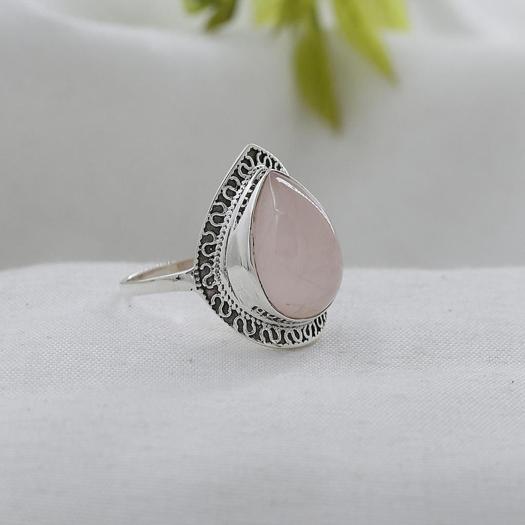 Rose Quartz Silver Ring, Silver Jewelry, 925 Sterling Silver Handmade Jewelry, Women Silver Ring