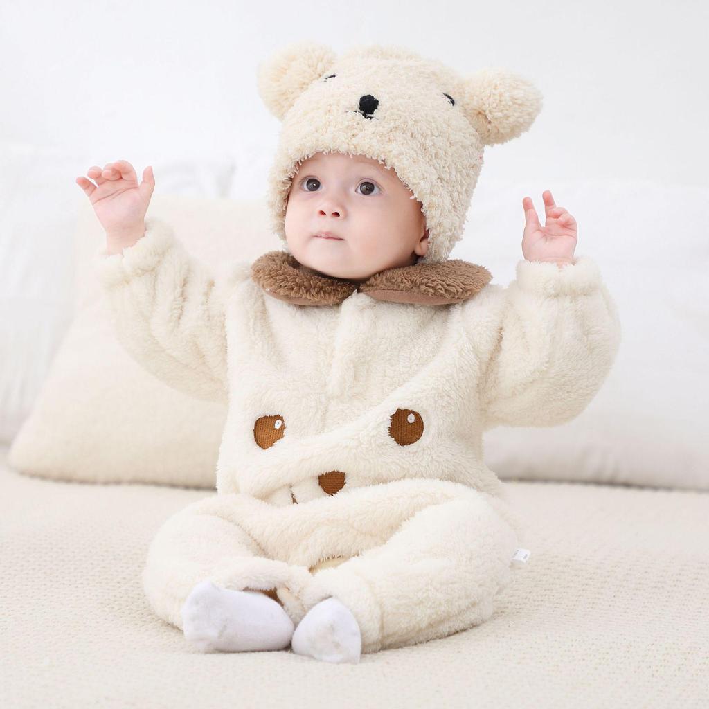 Cozy Fleece Cotton Baby Romper - Warm Long Sleeve Onesie for Autumn/Winter (Newborn To Toddler)